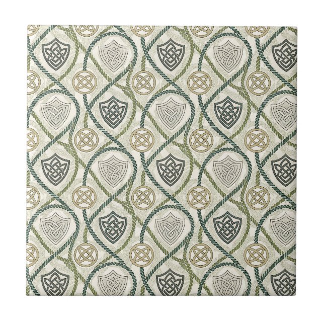 Celtic Shield Knot & Rope Scottish Design Pattern Tile (Front)