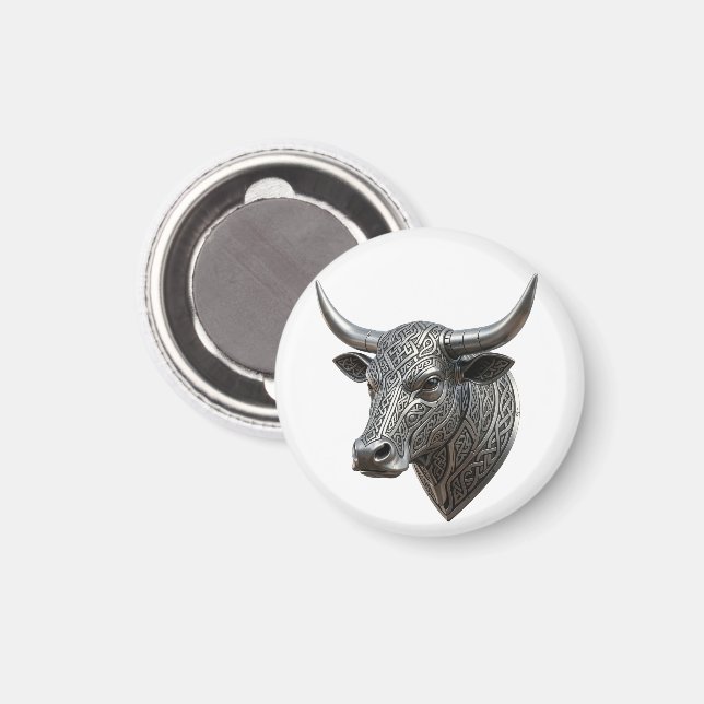 Celtic Silver Bull Head Viking Celtic Magnet (Front/Back)