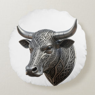 Celtic Silver Bull Head Viking Celtic Round Cushion