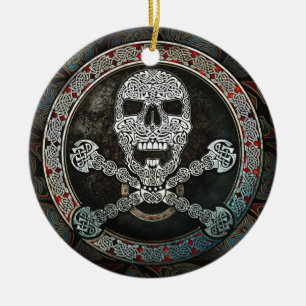 Celtic Skull & Crossbones Pendant/Ornament Ceramic Tree Decoration