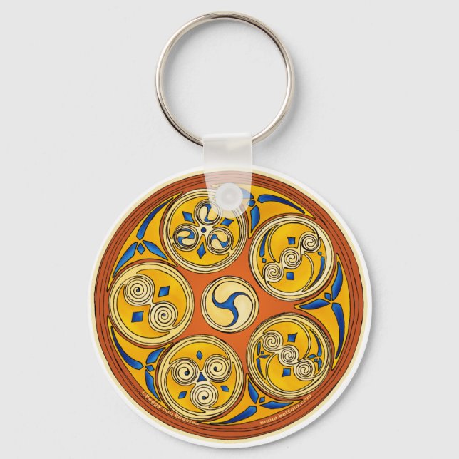 Celtic Spiral Keychain, Lughnasadh Design Key Ring (Front)