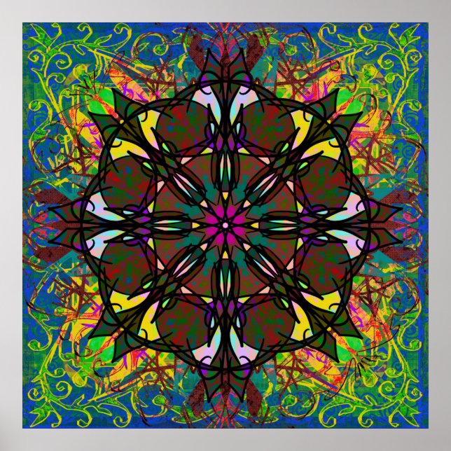 Celtic Stained Glass Bohemian Tribal Mandala Tile Poster (Front)