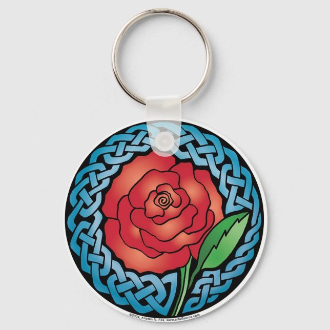 Celtic Stained Glass Rose Key Ring (Front)