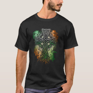 Celtic Style Cross With Irish Flag Colours T-Shirt