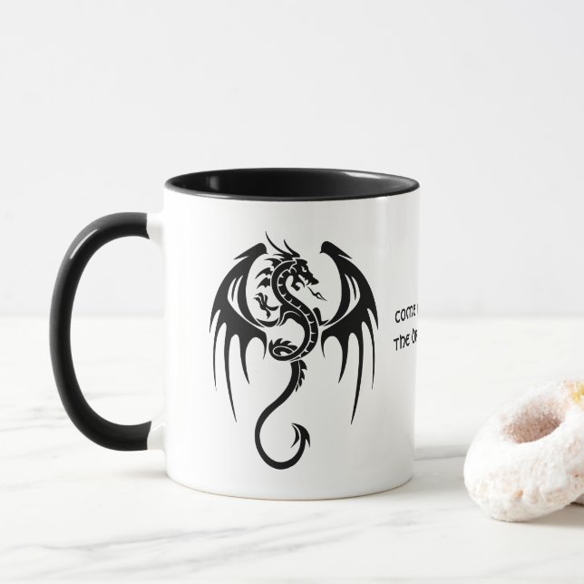 Celtic Style Dragon & Shakespeare Quote Mug (With Donut)