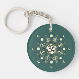 Celtic Sun Moon Mandala Om Quote Gold Green Key Ring