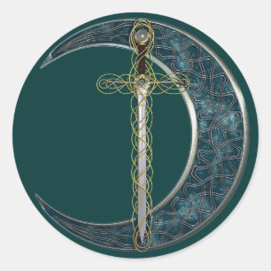 Celtic Sword and Moon Classic Round Sticker