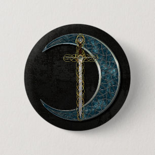Celtic Sword and Moon with Grunge Wall 6 Cm Round Badge