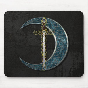 Celtic Sword and Moon with Grunge Wall Mouse Mat