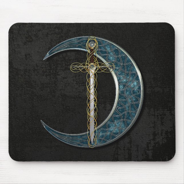 Celtic Sword and Moon with Grunge Wall Mouse Mat (Front)