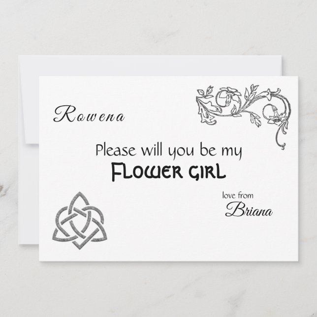 Celtic symbols and foliage on white invitation (Front)