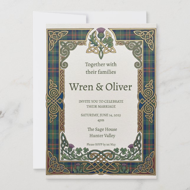Celtic Tartan Thistle Wedding Invitation (Front)