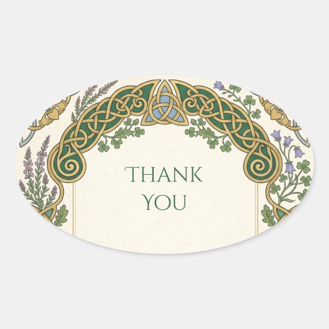 Celtic Thistle Greenery Thank You Sticker (Front)