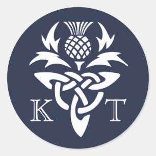 Celtic Thistle Initials - Navy Classic Round Sticker