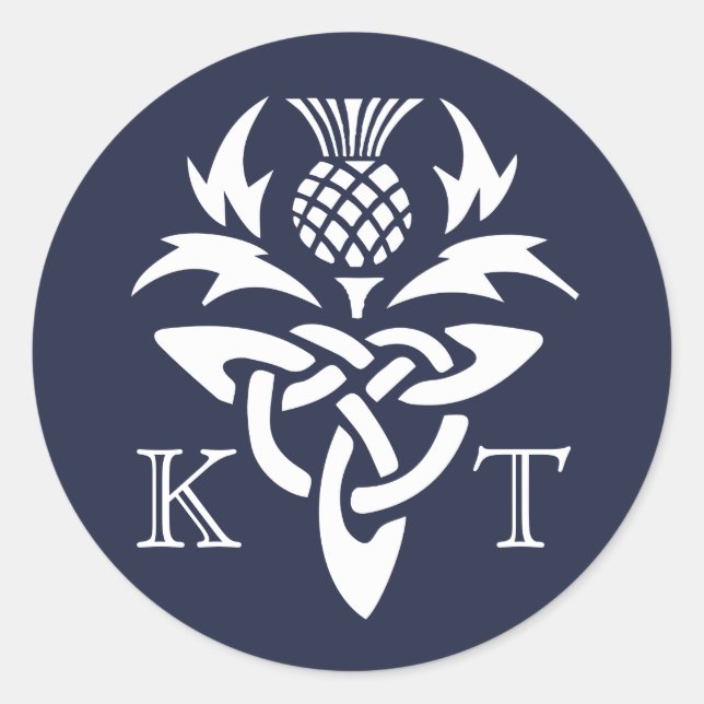 Celtic Thistle Initials - Navy Classic Round Sticker (Front)