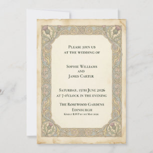 Celtic Thistle Parchment Wedding Invitation