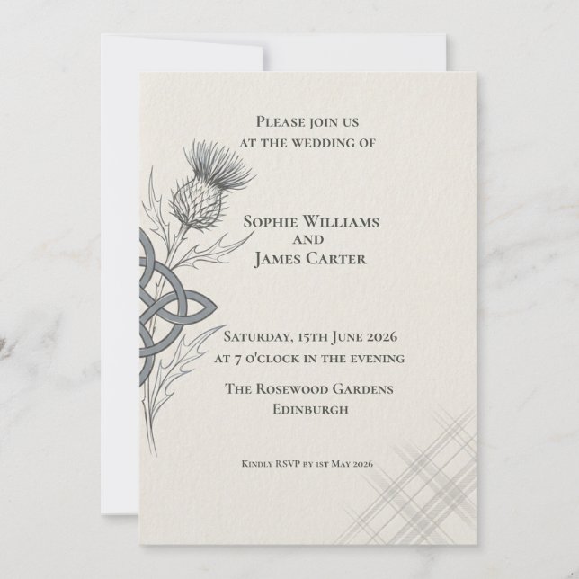 Celtic Thistle Trinity Knot Wedding Invitation (Front)