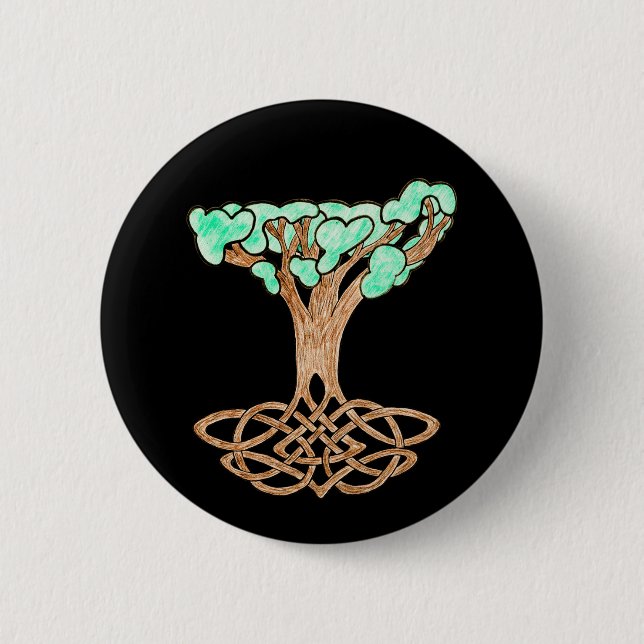 Celtic Tree Button-Pin 6 Cm Round Badge (Front)