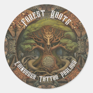 Celtic Tree Dragon - AI Art Generated Tattoo Art Classic Round Sticker