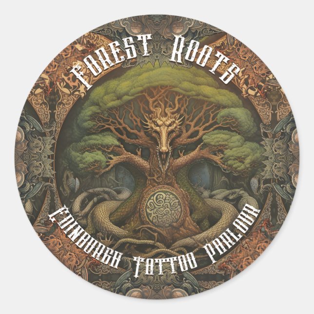 Celtic Tree Dragon - AI Art Generated Tattoo Art Classic Round Sticker (Front)