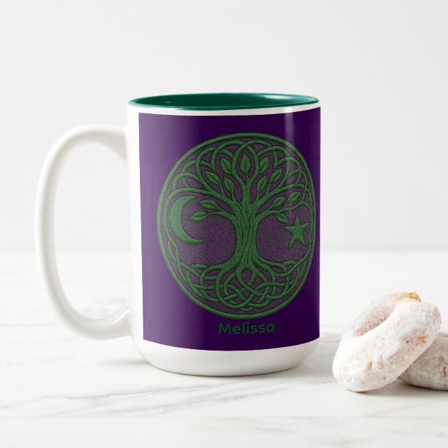 Celtic Tree of Life Custom Name Two-Tone Coffee Mug (With Donut)