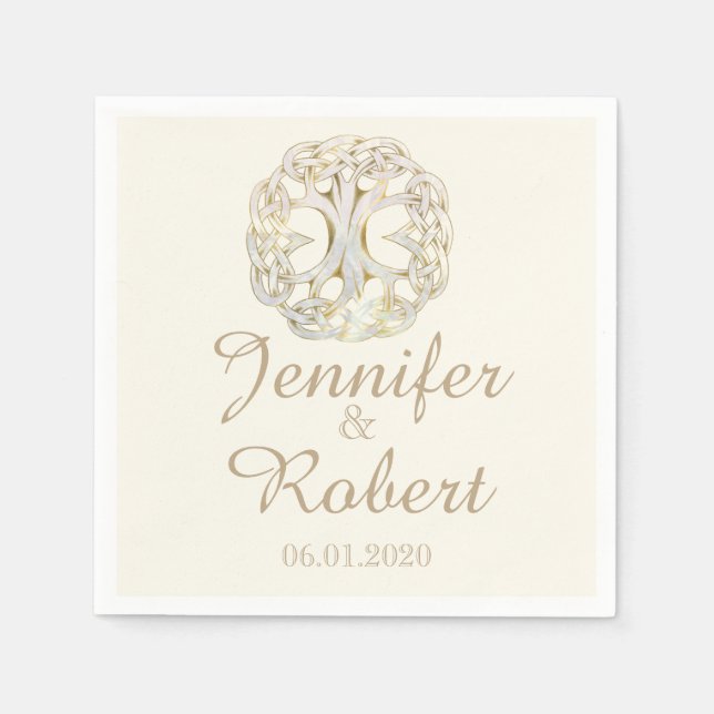 Celtic Tree of Life Gold Thistle Wedding Napkin (Front)