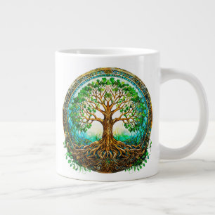 Celtic Tree of Life in Emerald Green Large Coffee Mug