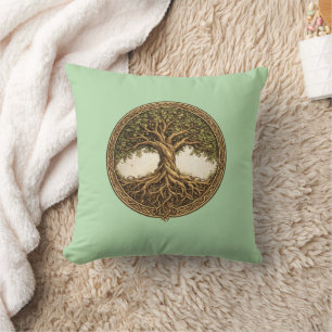 Celtic Tree of Life Sage Green Throw Pillow