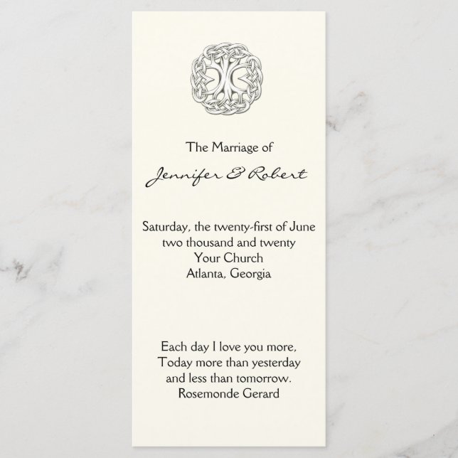 Celtic Tree of Life Wedding Program Programme (Front)