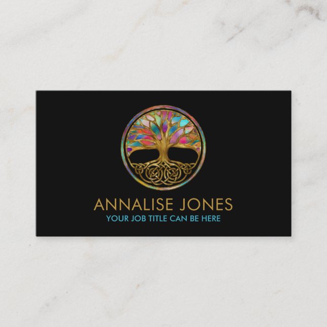 Celtic Tree of life - Yggdrasil - Colour Mosaic Business Card (Front)