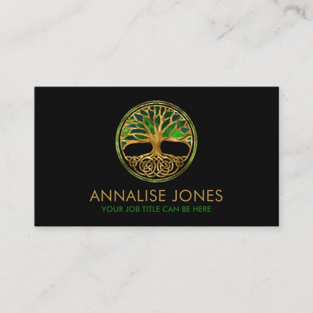 Celtic Tree of life - Yggdrasil - Emerald Green Business Card (Front)