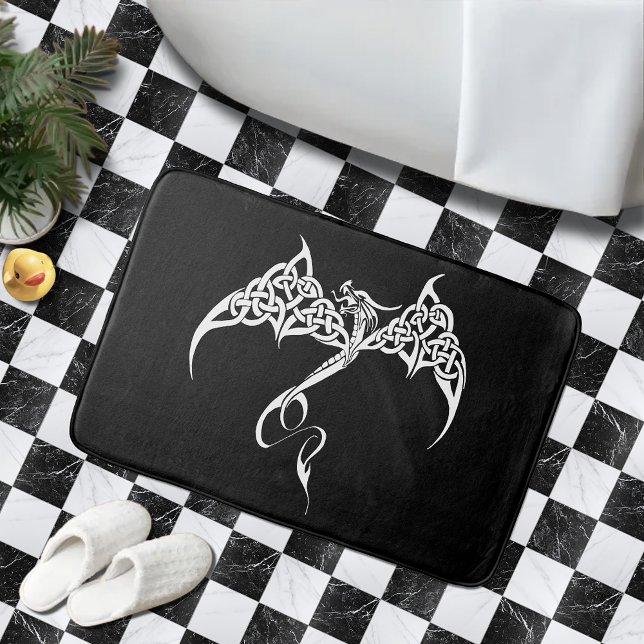 Celtic Tribal Dragon black White  Bath Mat (Creator Uploaded)