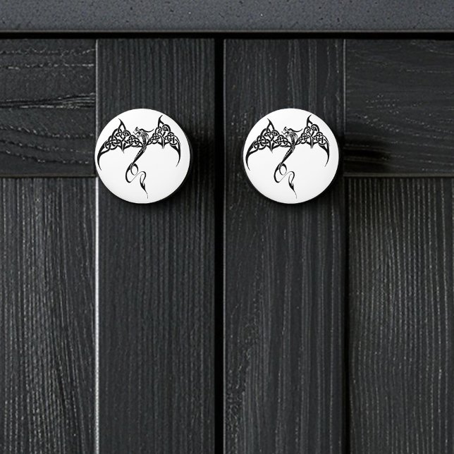 Celtic Tribal Dragon Black White Ceramic Knob (Creator Uploaded)