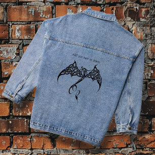 Celtic Tribal Dragon Black White Denim Jacket