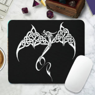 Celtic Tribal Dragon Black White Mouse Mat