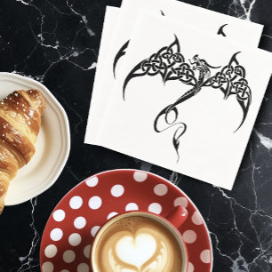Celtic Tribal Dragon Black White Napkin