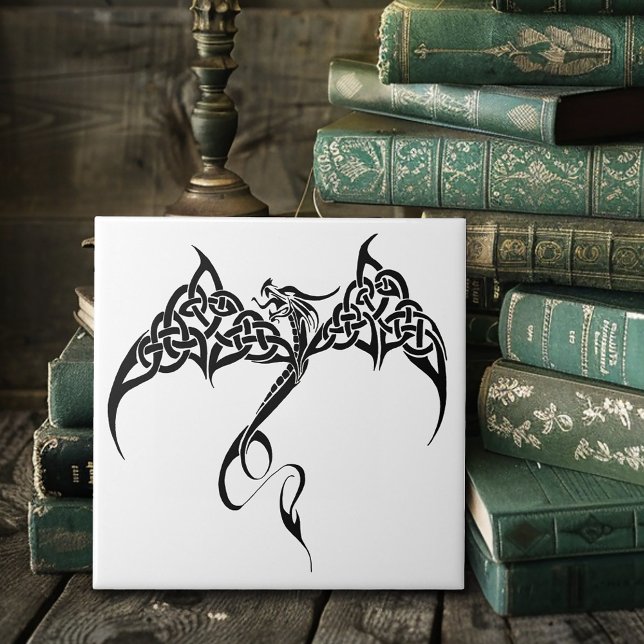 Celtic Tribal Dragon Black White Tile (Creator Uploaded)