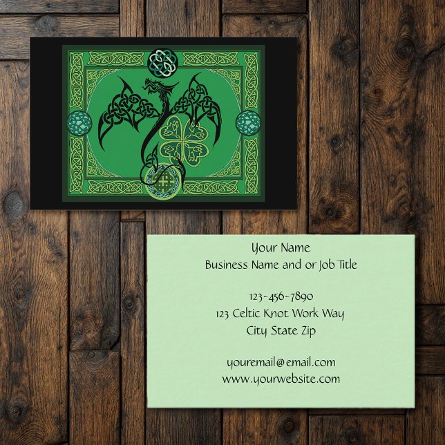 Celtic Tribal Dragon Irish Emerald Green Knotwork Business Card (Creator Uploaded)