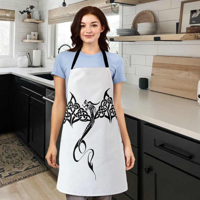Celtic Tribal Dragon Knotwork Black White Fantasy Apron (Creator Uploaded)