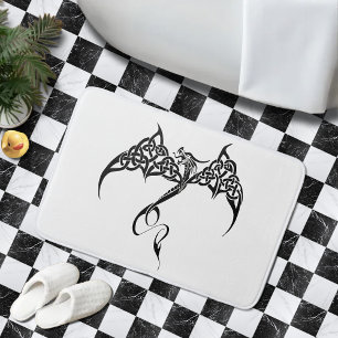 Celtic Tribal Dragon Knotwork Black White Fantasy Bath Mat