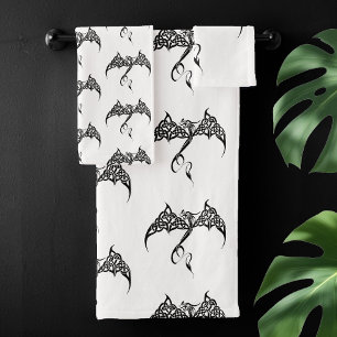 Celtic Tribal Dragon Knotwork Black White Fantasy Bath Towel Set