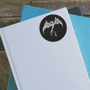 Celtic Tribal Dragon Knotwork Black White Fantasy Classic Round Sticker