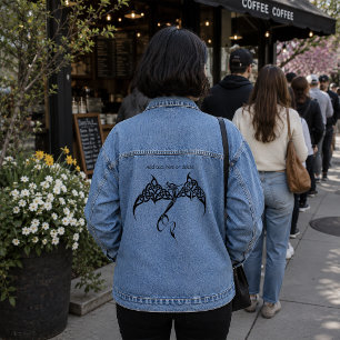 Celtic Tribal Dragon Knotwork Black White Fantasy Denim Jacket
