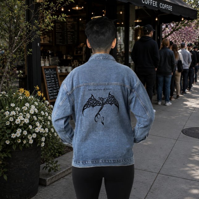 Celtic Tribal Dragon Knotwork Black White Fantasy Denim Jacket (Creator Uploaded)