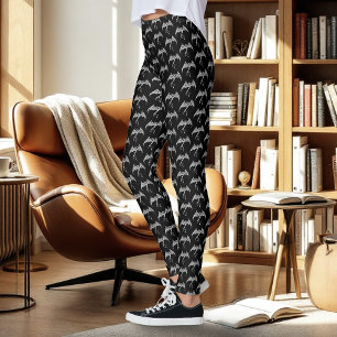 Celtic Tribal Dragon Knotwork Black White Fantasy Leggings