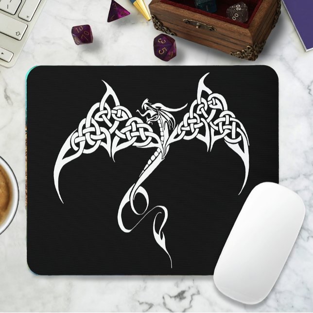 Celtic Tribal Dragon Knotwork Black White Fantasy Mouse Mat (Creator Uploaded)