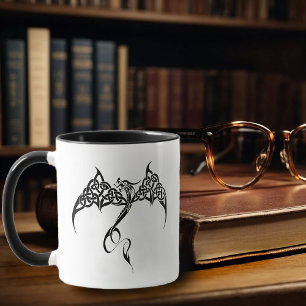 Celtic Tribal Dragon Knotwork Black White Fantasy Mug