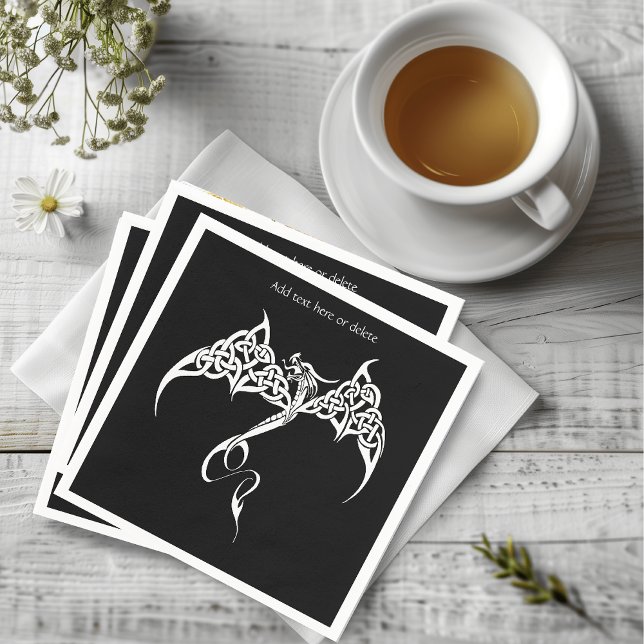 Celtic Tribal Dragon Knotwork Black White Fantasy Napkin (Creator Uploaded)