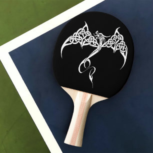 Celtic Tribal Dragon Knotwork Black White Fantasy Ping Pong Paddle