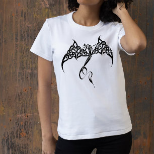Celtic Tribal Dragon Knotwork Black White Fantasy T-Shirt